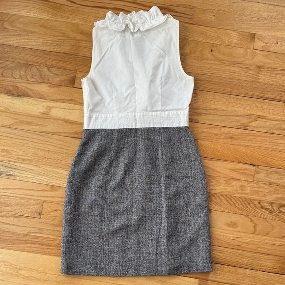 LOFT White Ruffle Bodice Gray Tweed Pencil Dress - Picture 6 of 6